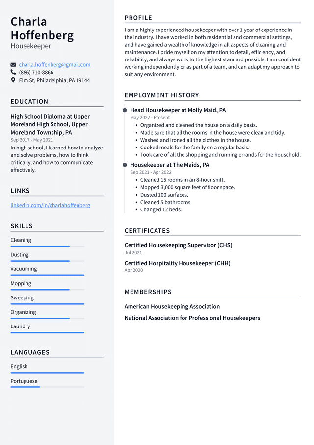 Housekeeping Resume Example And Writing Guide Resumelawyer