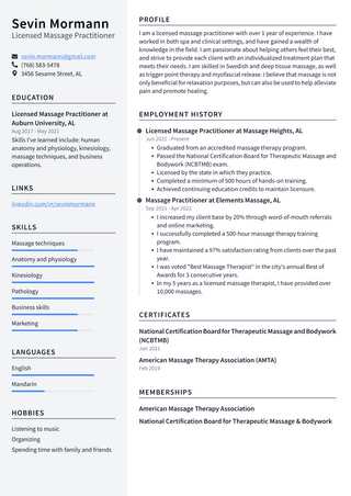 Massage Therapist Resume Example And Writing Guide ResumeLawyer