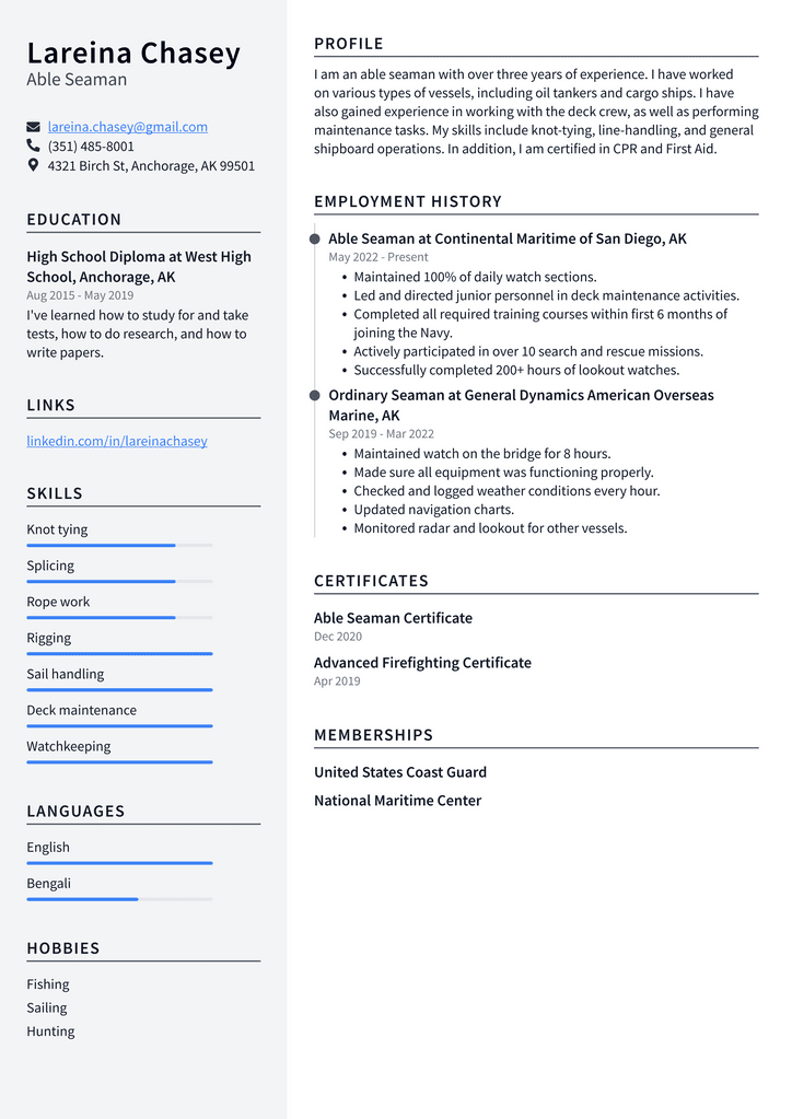 Able Seaman Resume Example