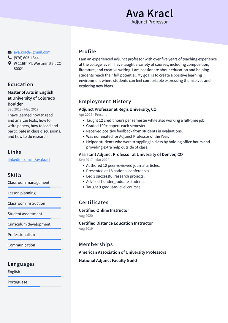 College Professor Resume Example and Writing Guide - ResumeLawyer