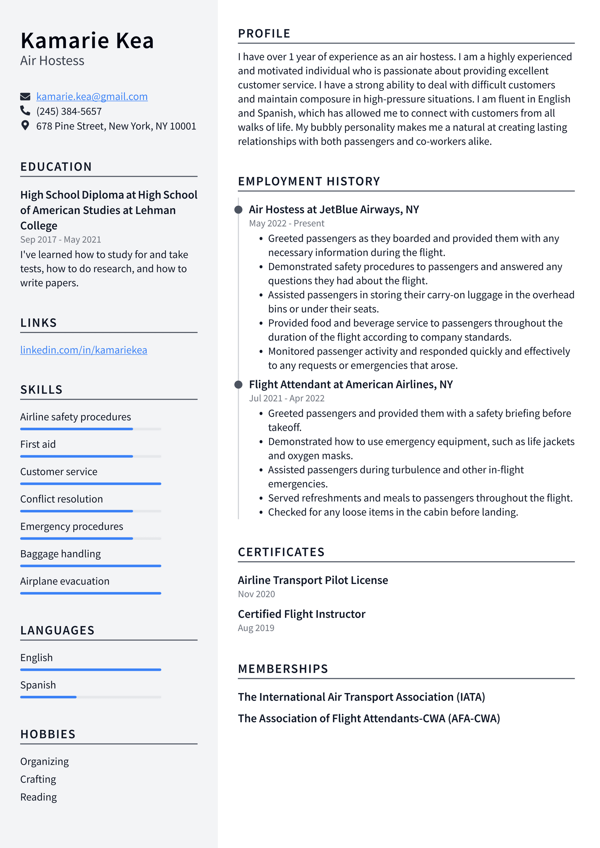 Flight Attendant Resume Example and Writing Guide - ResumeLawyer