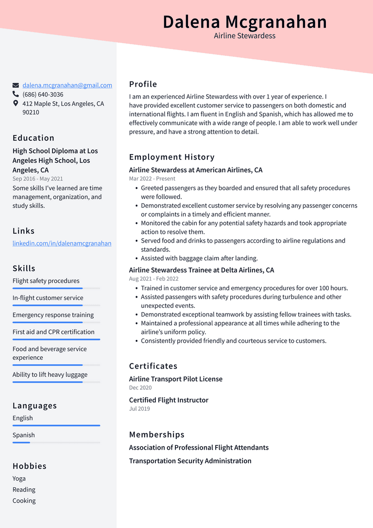 Flight Attendant Resume Example and Writing Guide - ResumeLawyer