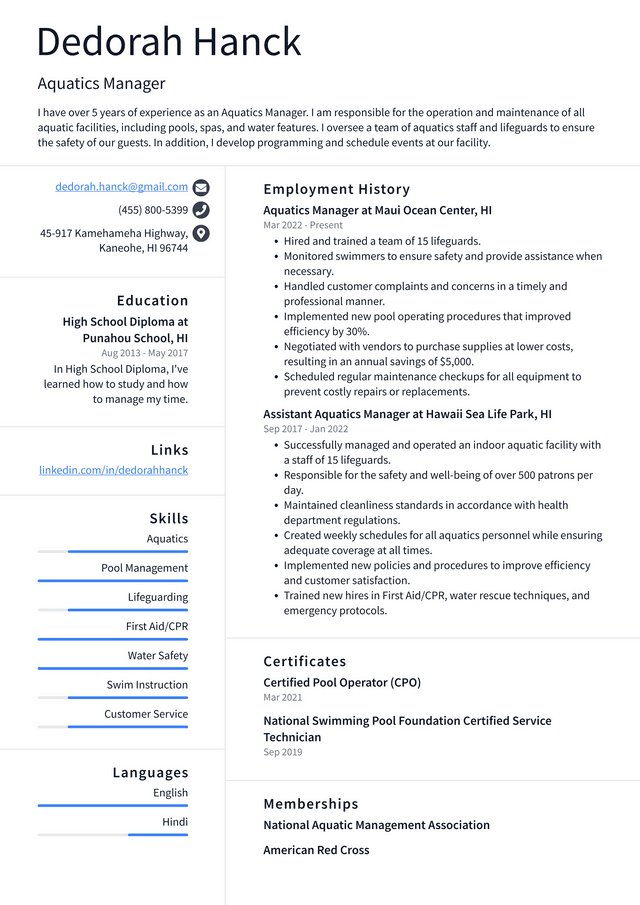 Swimming Coach Resume Example and Writing Guide - ResumeLawyer