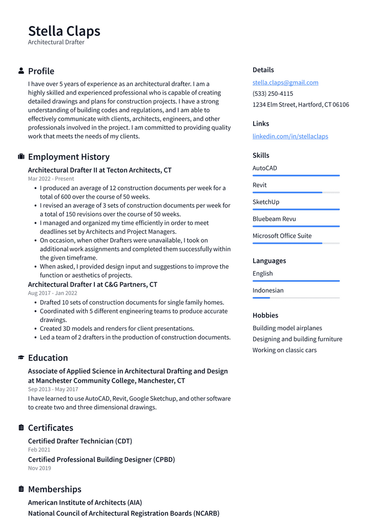 Architectural Drafter Resume Example