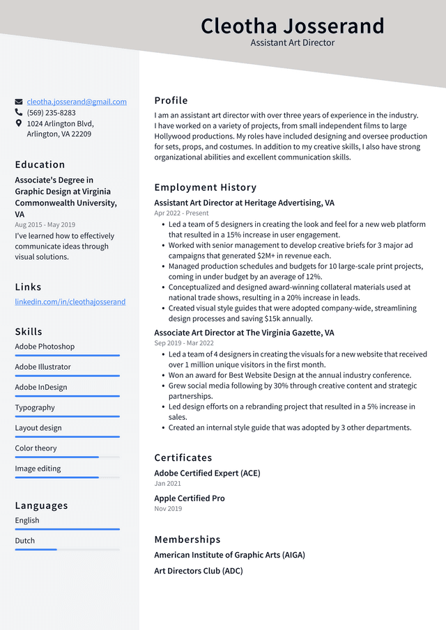 Art Director Resume Example and - Assistant Art Director Resume Example NJnfj 640w 