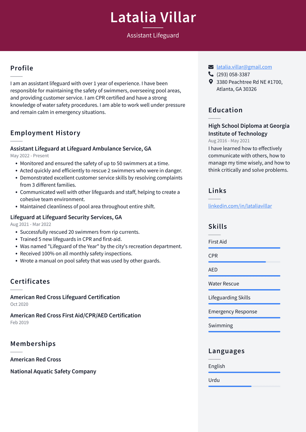 Lifeguard Resume Example and Writing Guide ResumeLawyer