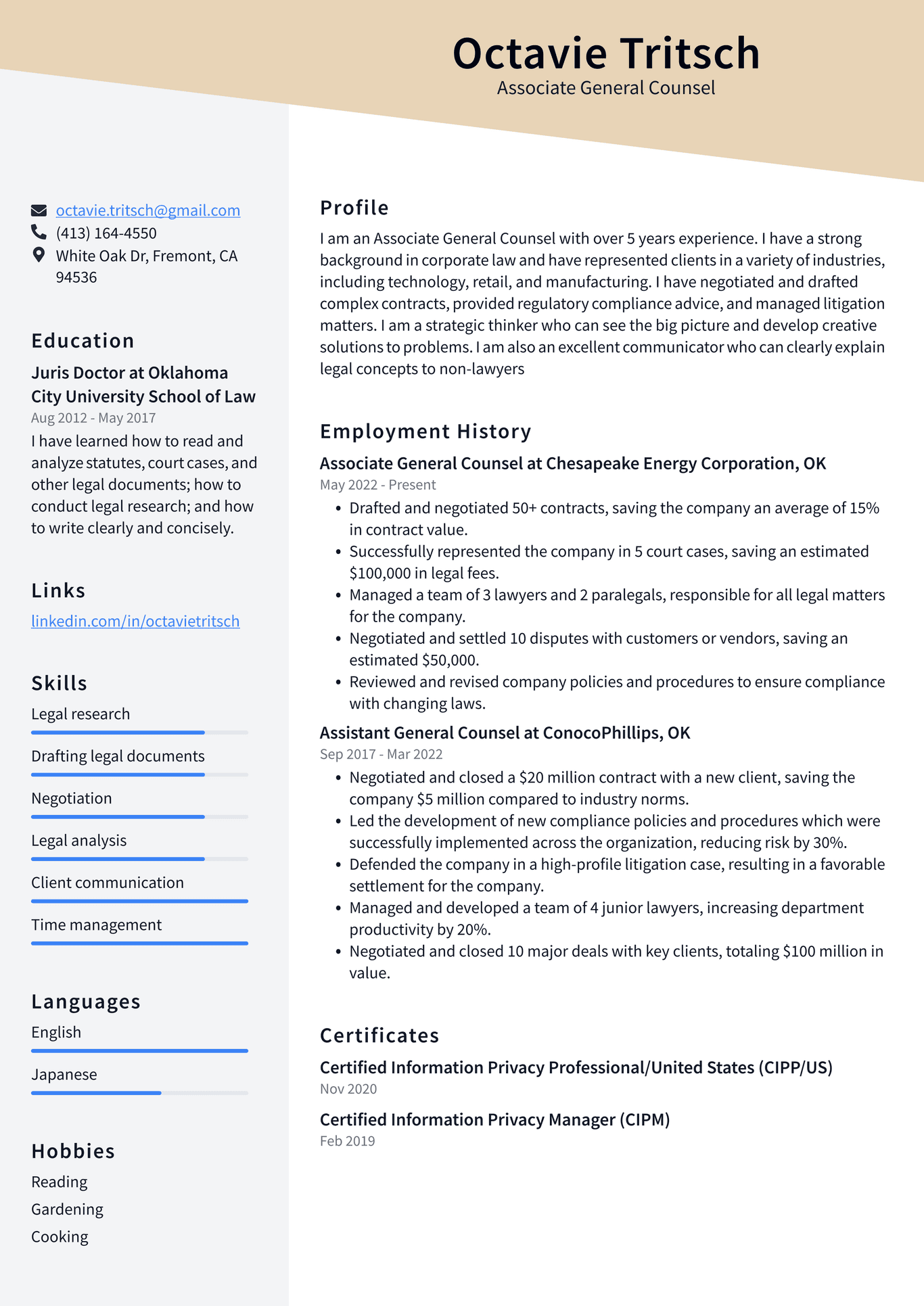 Attorney Resume Example And Writing Guide Resumelawyer