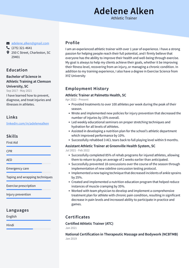 Personal Trainer Resume Example - Athletic Trainer Resume Example DS0sx 640w