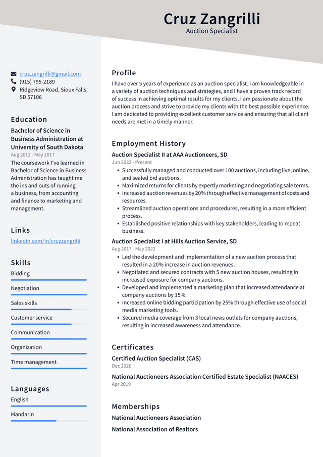 Auction House Manager Resume Example and Writing Guide - ResumeLawyer