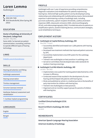 Audiologist Resume Example and Writing Guide - ResumeLawyer