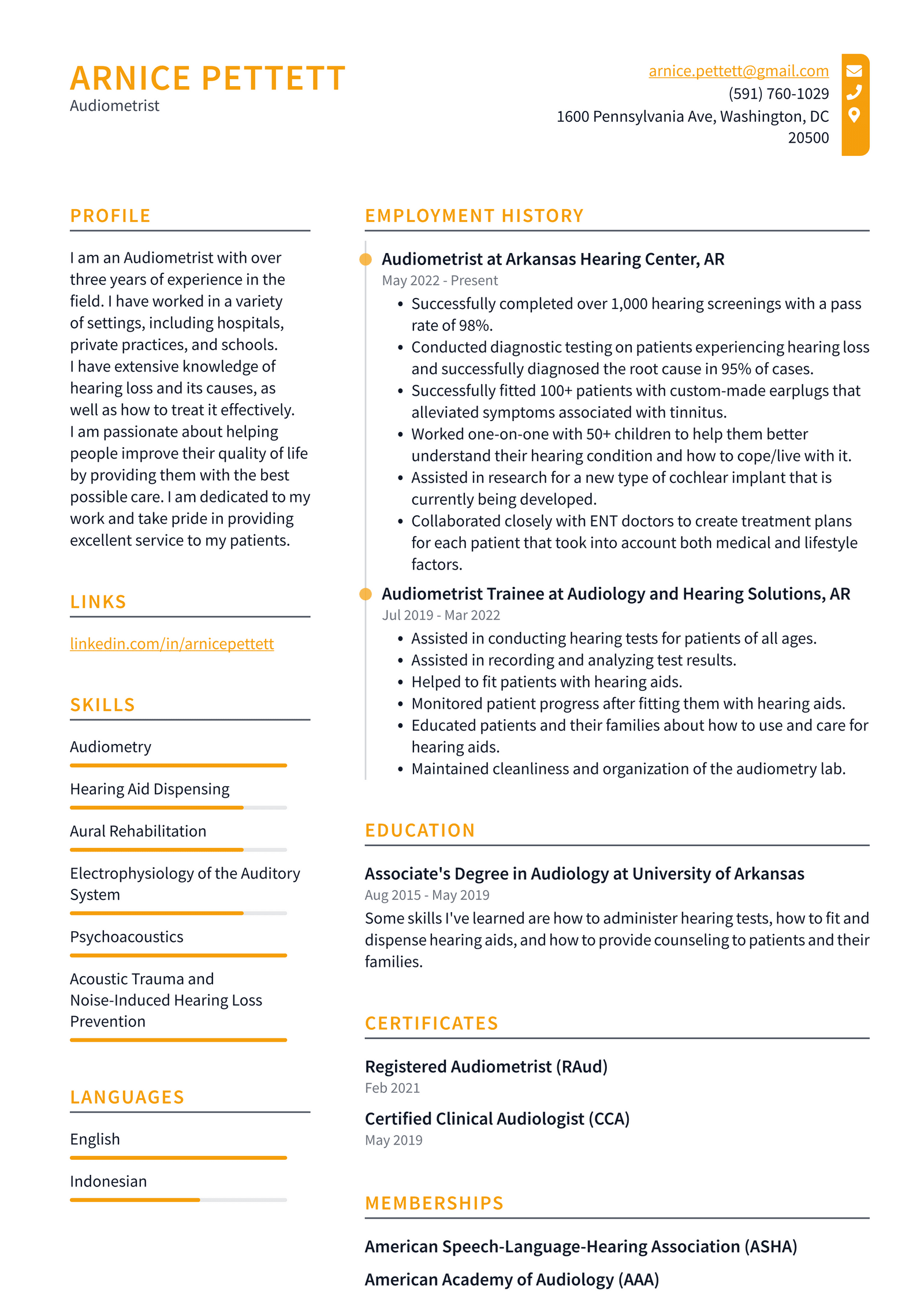 Audiologist Resume Example And Writing Guide - ResumeLawyer