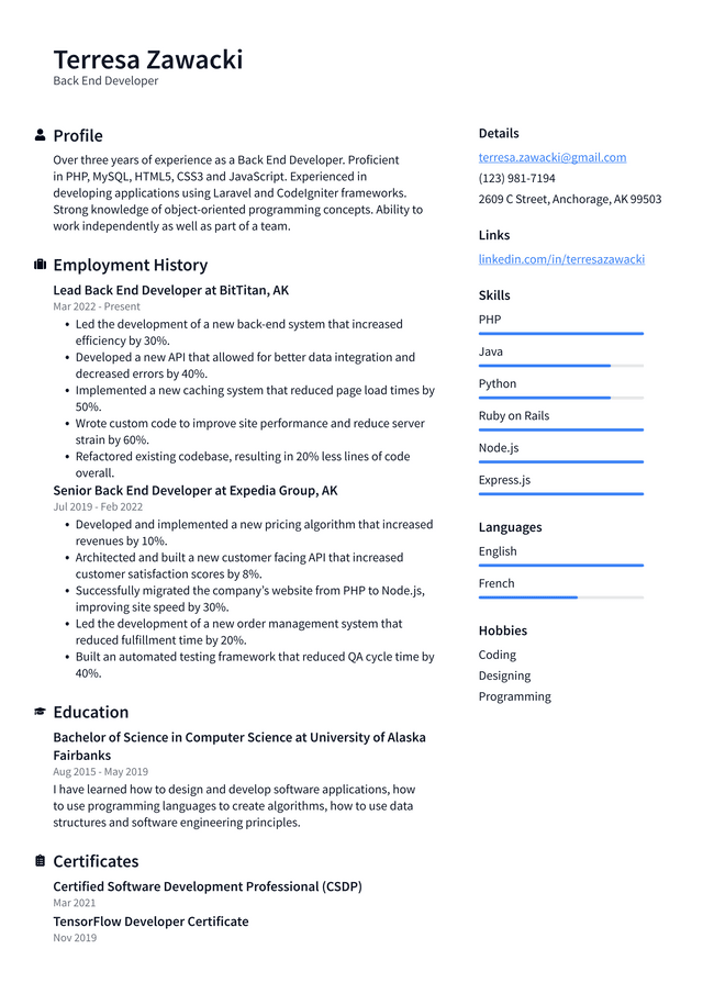 Web Developer Resume Example and Writing Guide - ResumeLawyer