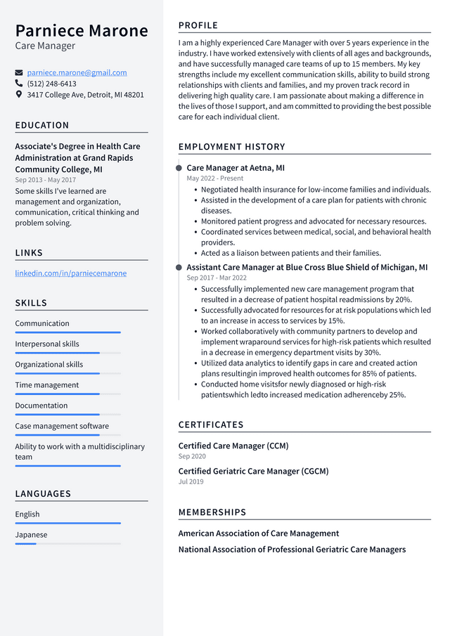 Case Manager Resume Example and Writing Guide - ResumeLawyer