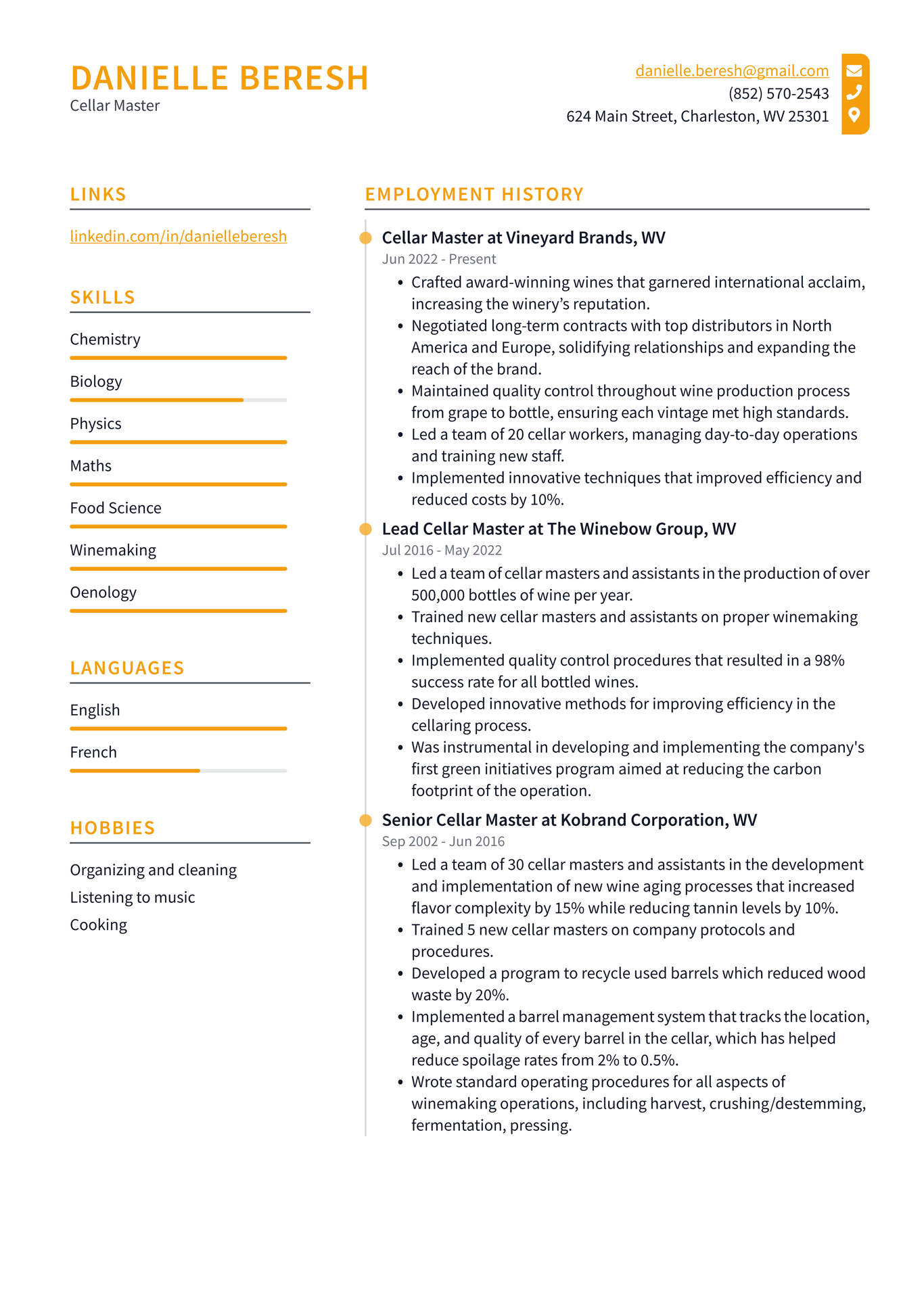 Sommelier Resume Example and Writing Guide - ResumeLawyer