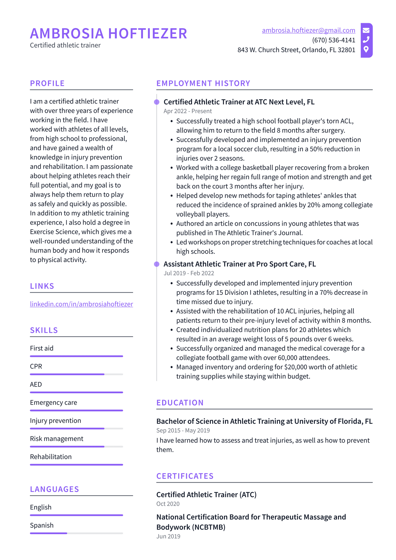 Sports and fitness Resume Example - Certified Athletic Trainer Resume Example XT227 1366w 