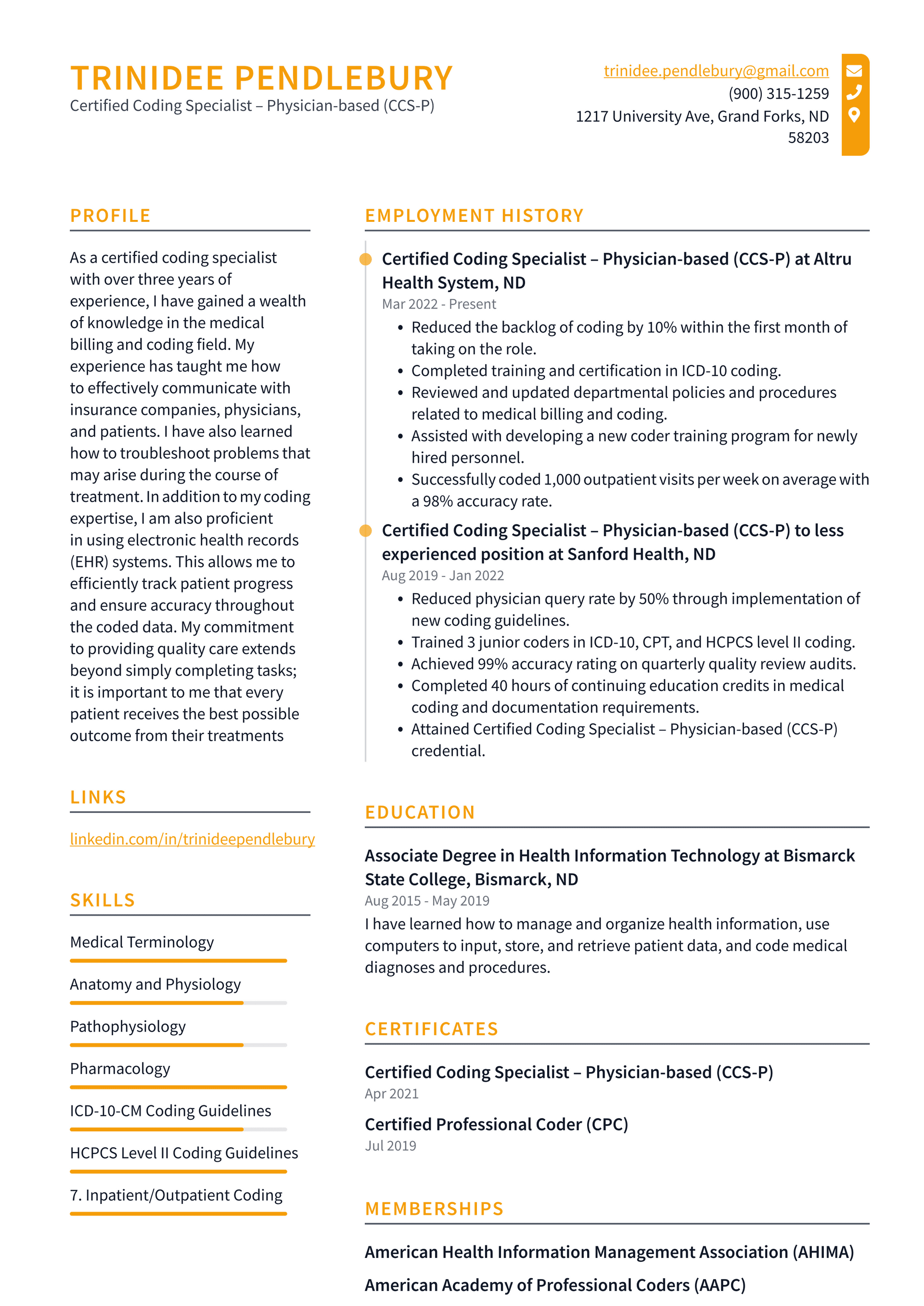 Medical Coder Resume Example and Writing Guide - ResumeLawyer