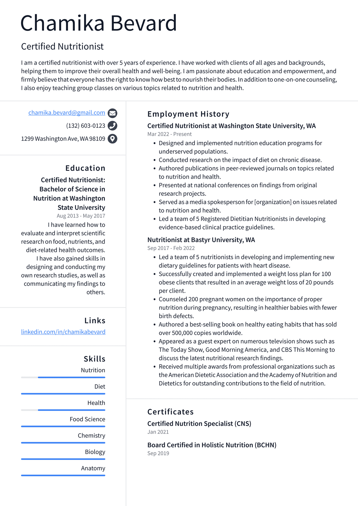 Nutritionist Resume Example and Writing Guide - ResumeLawyer