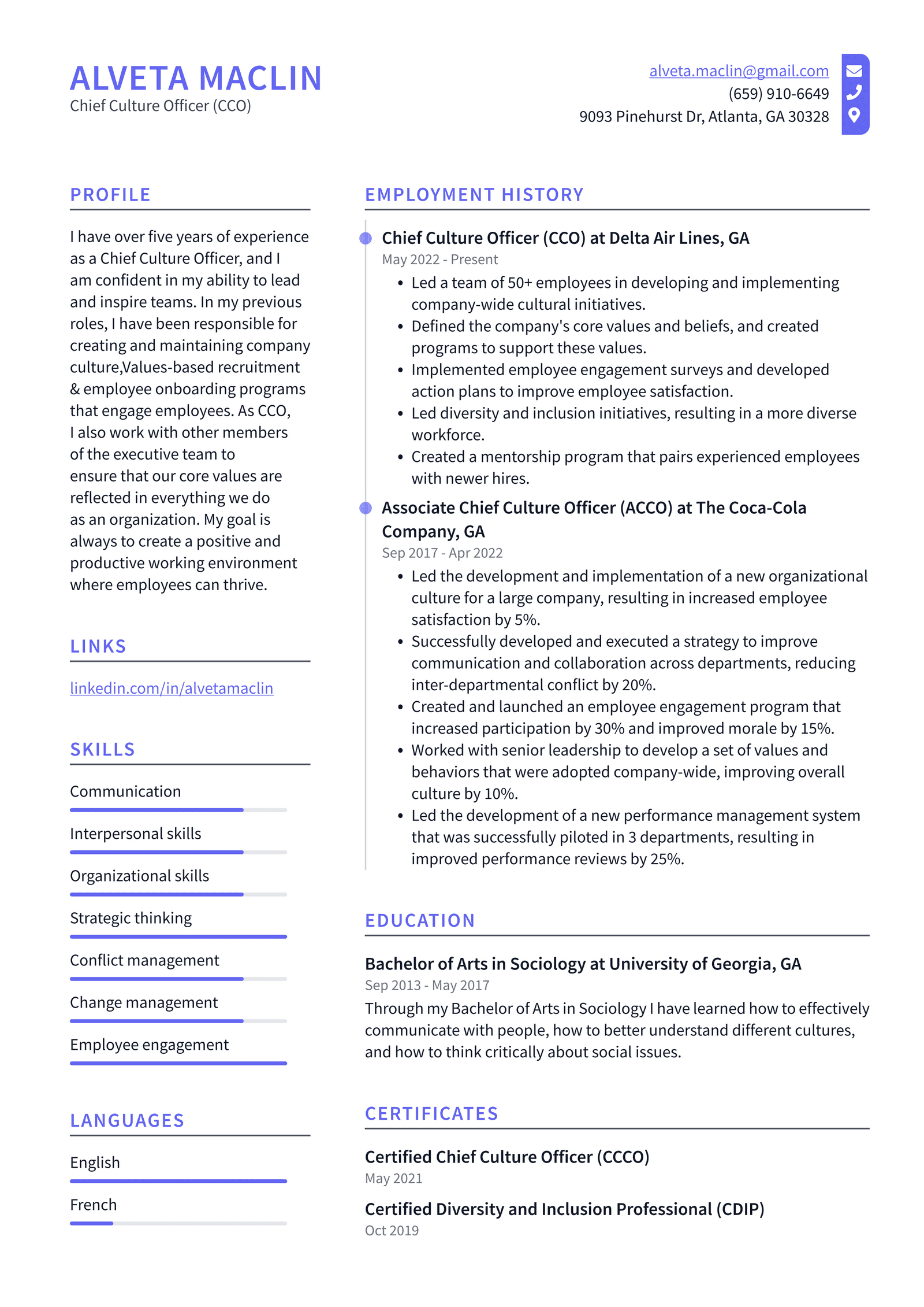 Chief Happiness Officer (CHO) Resume Example and Writing Guide ...