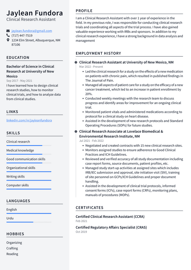 Research Assistant Resume Example and Writing Guide - ResumeLawyer