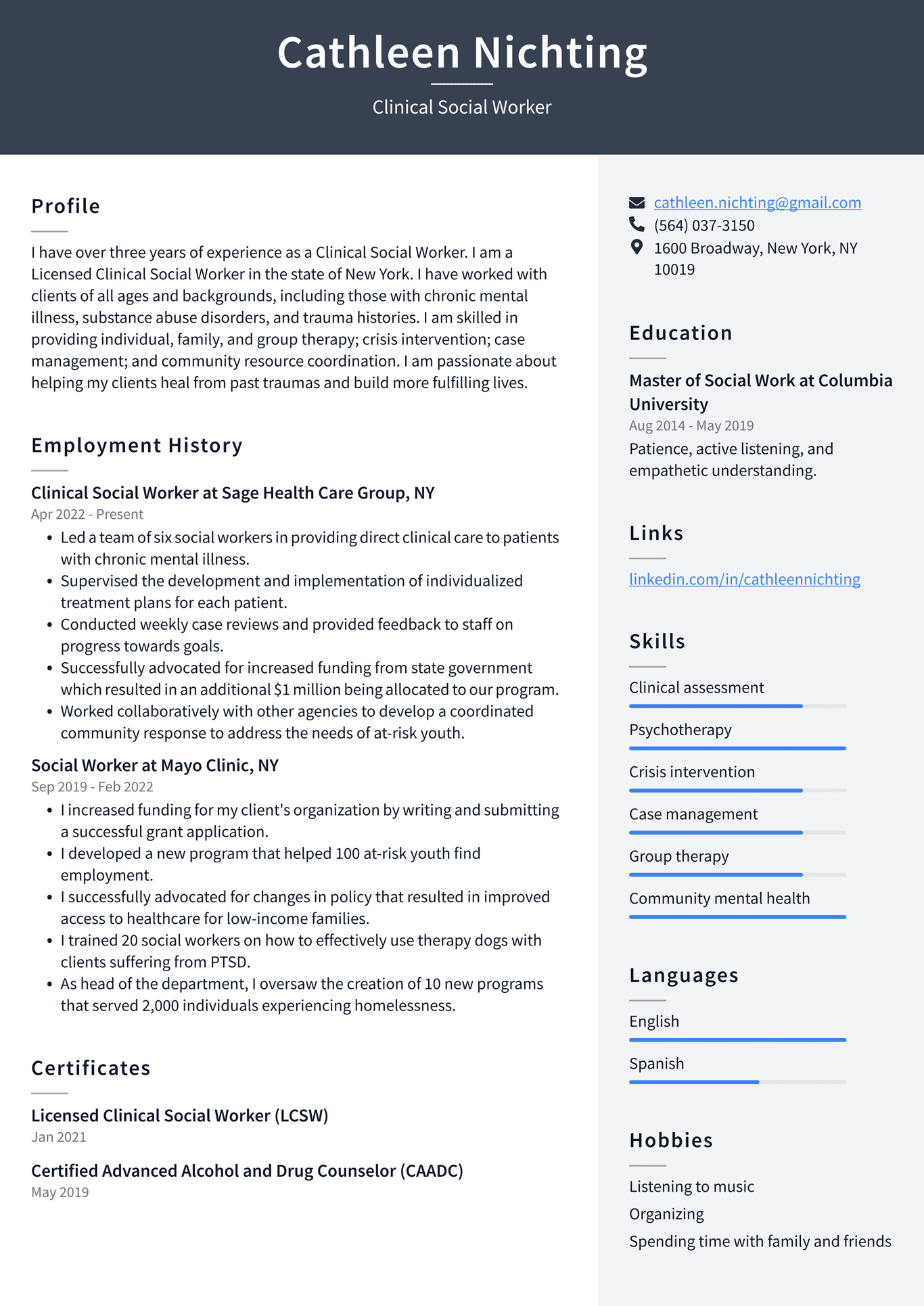 Social Work Resume Example and Writing Guide - ResumeLawyer