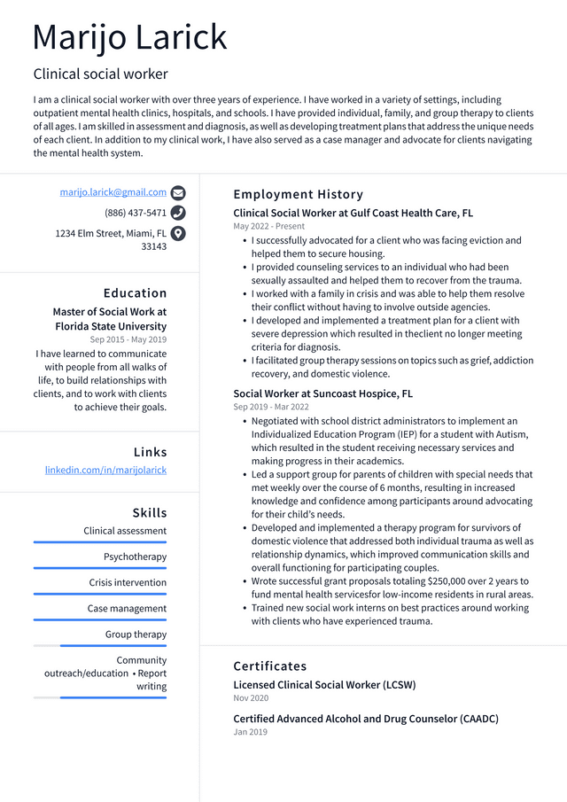 Medical Social Worker Resume Example And Writing Guide