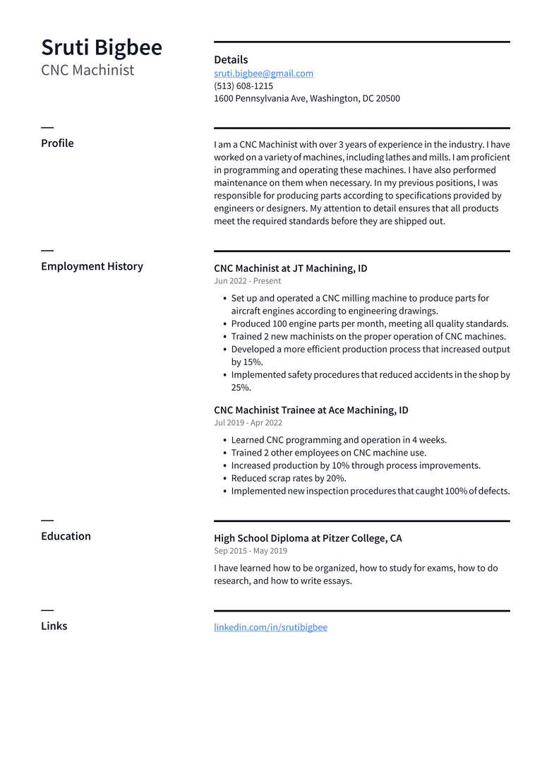 Machinist Resume Example and Writing Guide - ResumeLawyer