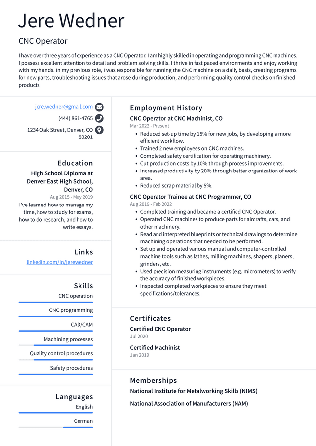 Machine Operator Resume Example And Writing Guide - ResumeLawyer