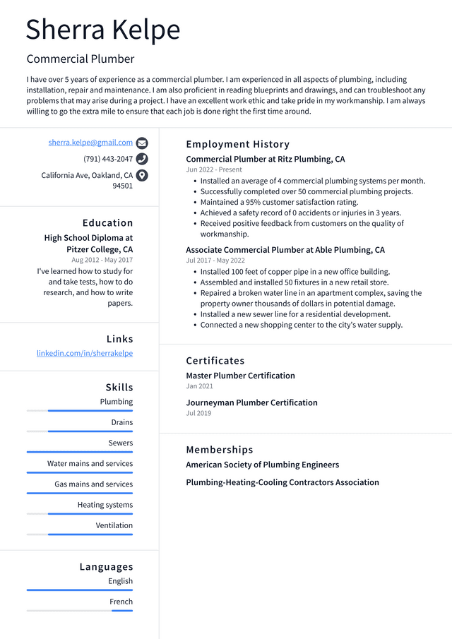 Plumber Resume Example and Writing - Commercial Plumber Resume Example HnPaM 640w 
