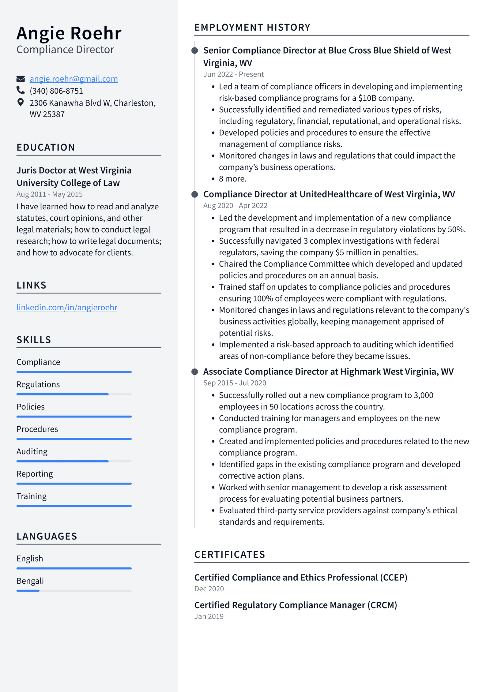 Compliance Officer Resume Example and Writing Guide - ResumeLawyer