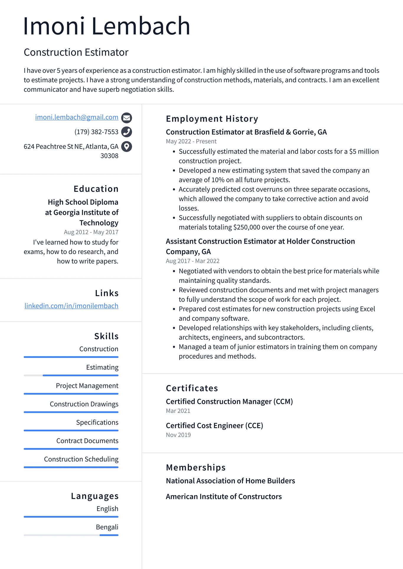 Construction Worker Resume Example and Writing Guide