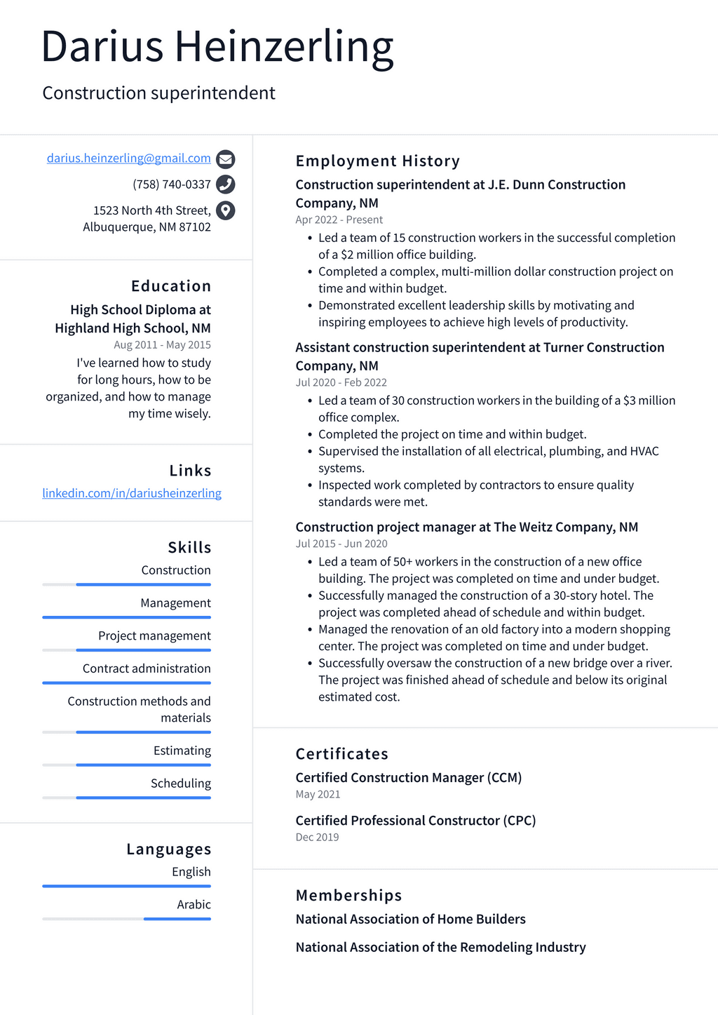 Construction Resume Example and - Construction Superintendent Resume Example LY8cL 1024w 