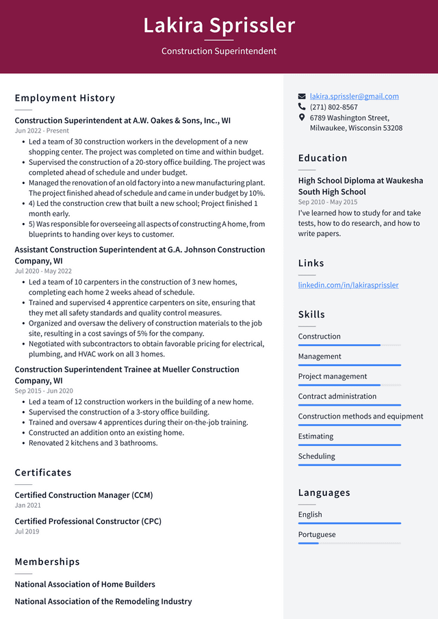Construction Manager Resume Example And Writing Guide   Construction Superintendent Resume Example ByzRn 640w 