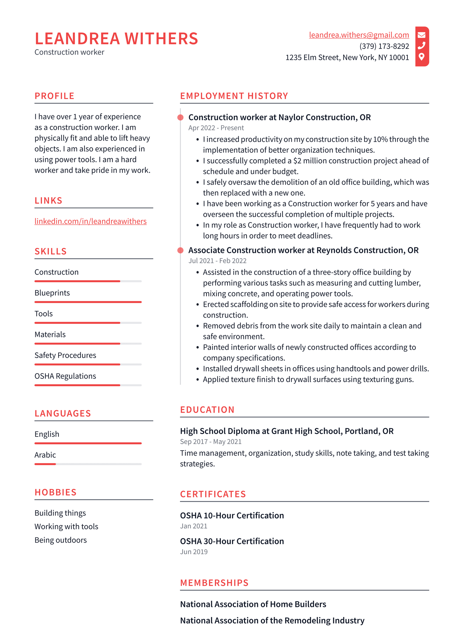 Construction Resume Example and - Construction Worker Resume Example J6U2z 1600w 