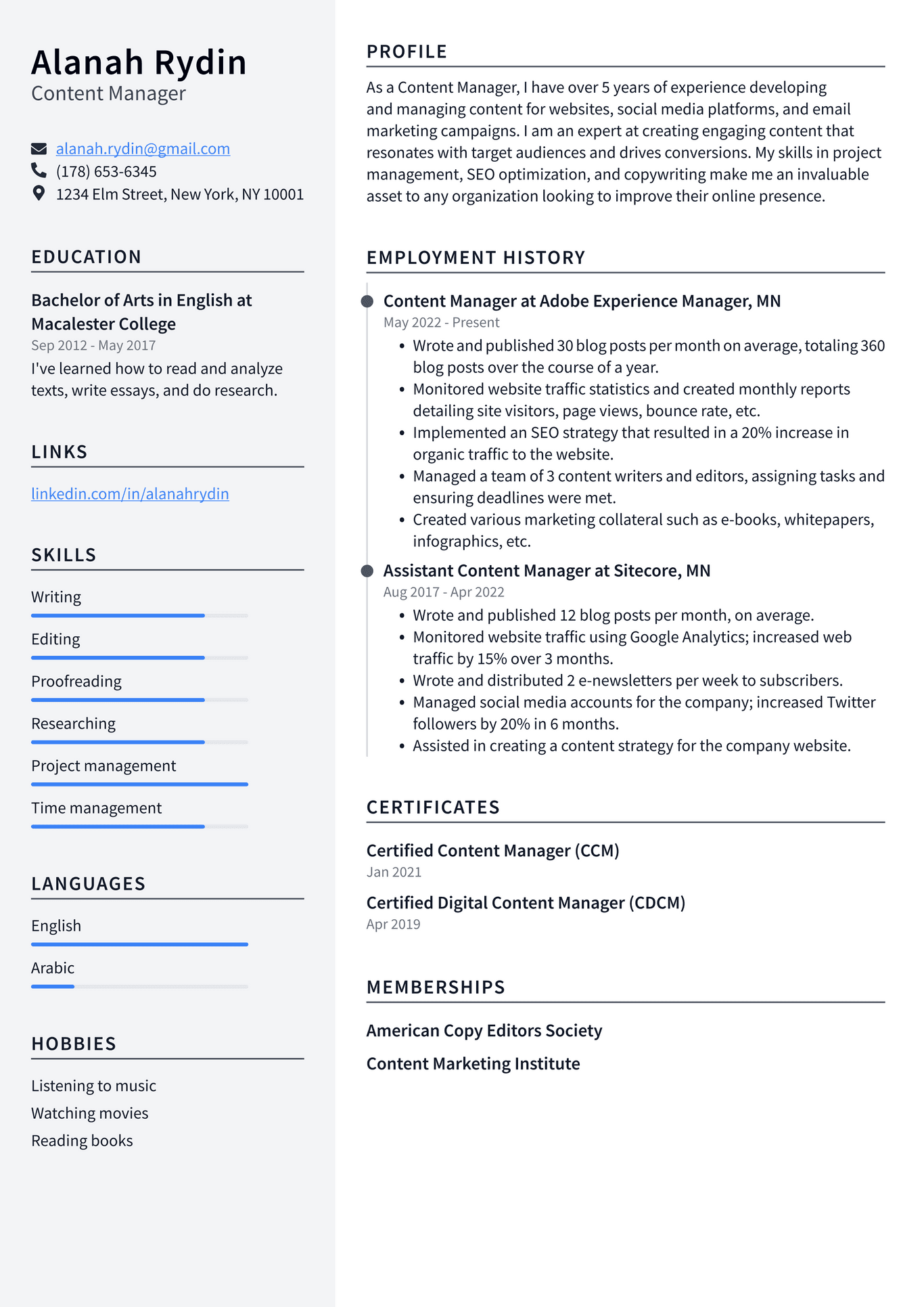 Digital Marketing Manager Resume Example And Writing Guide