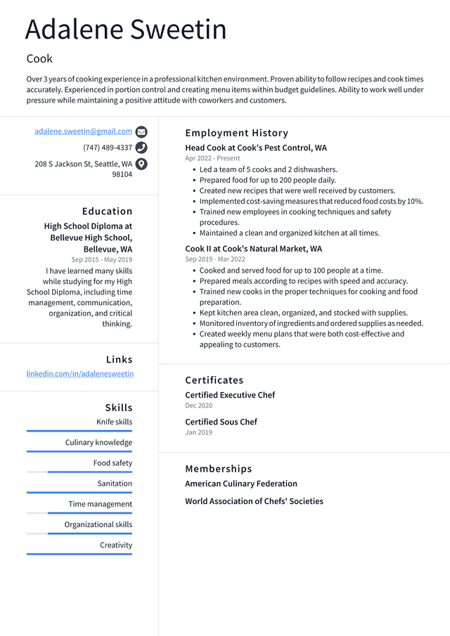 Food Service Worker Resume Example and Writing Guide - ResumeLawyer