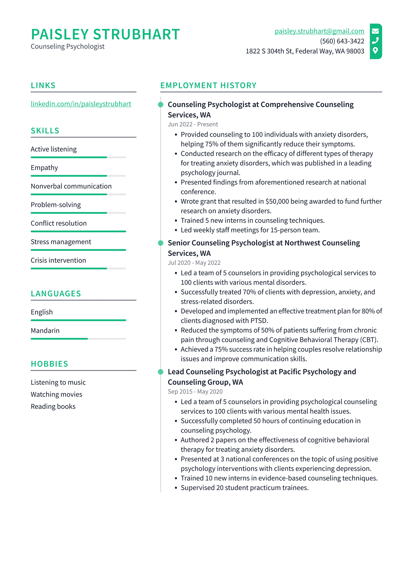 Psychologist Resume Example and Writing Guide - ResumeLawyer