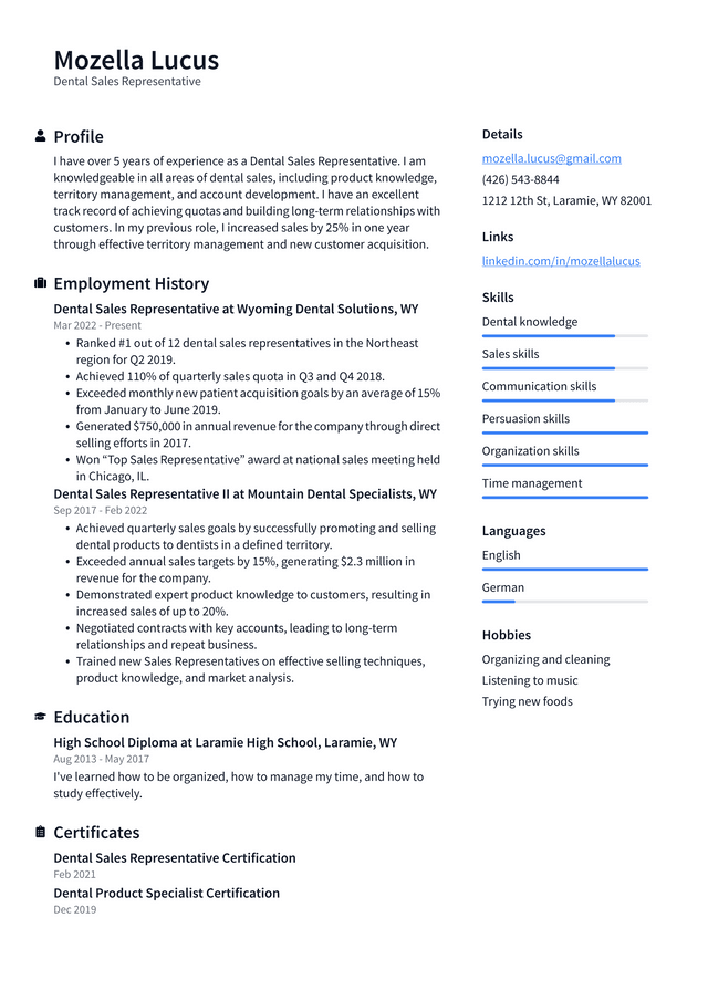 Dentist Resume Example and Writing Guide - ResumeLawyer