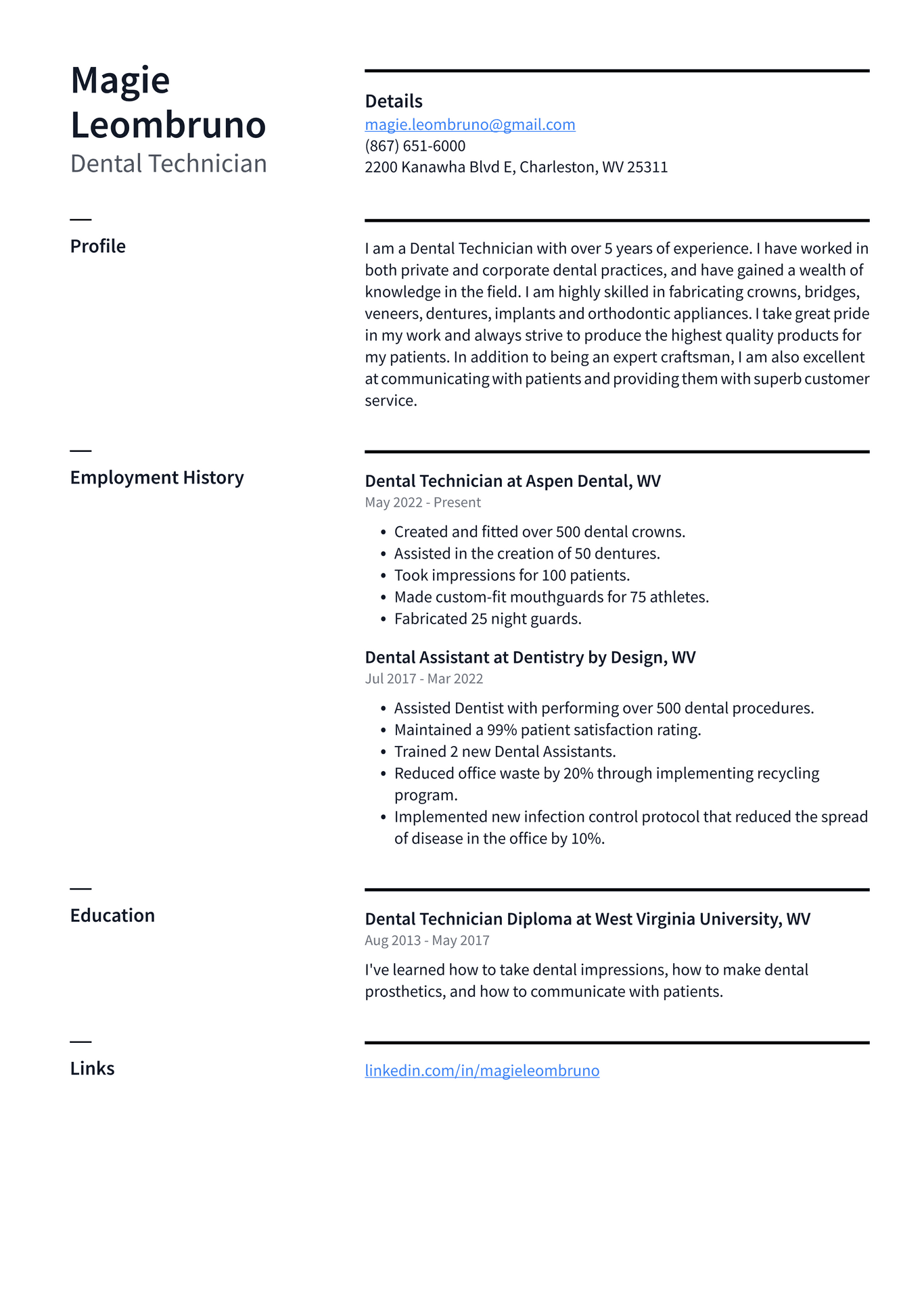 Dentist Resume Example and Writing Guide - ResumeLawyer