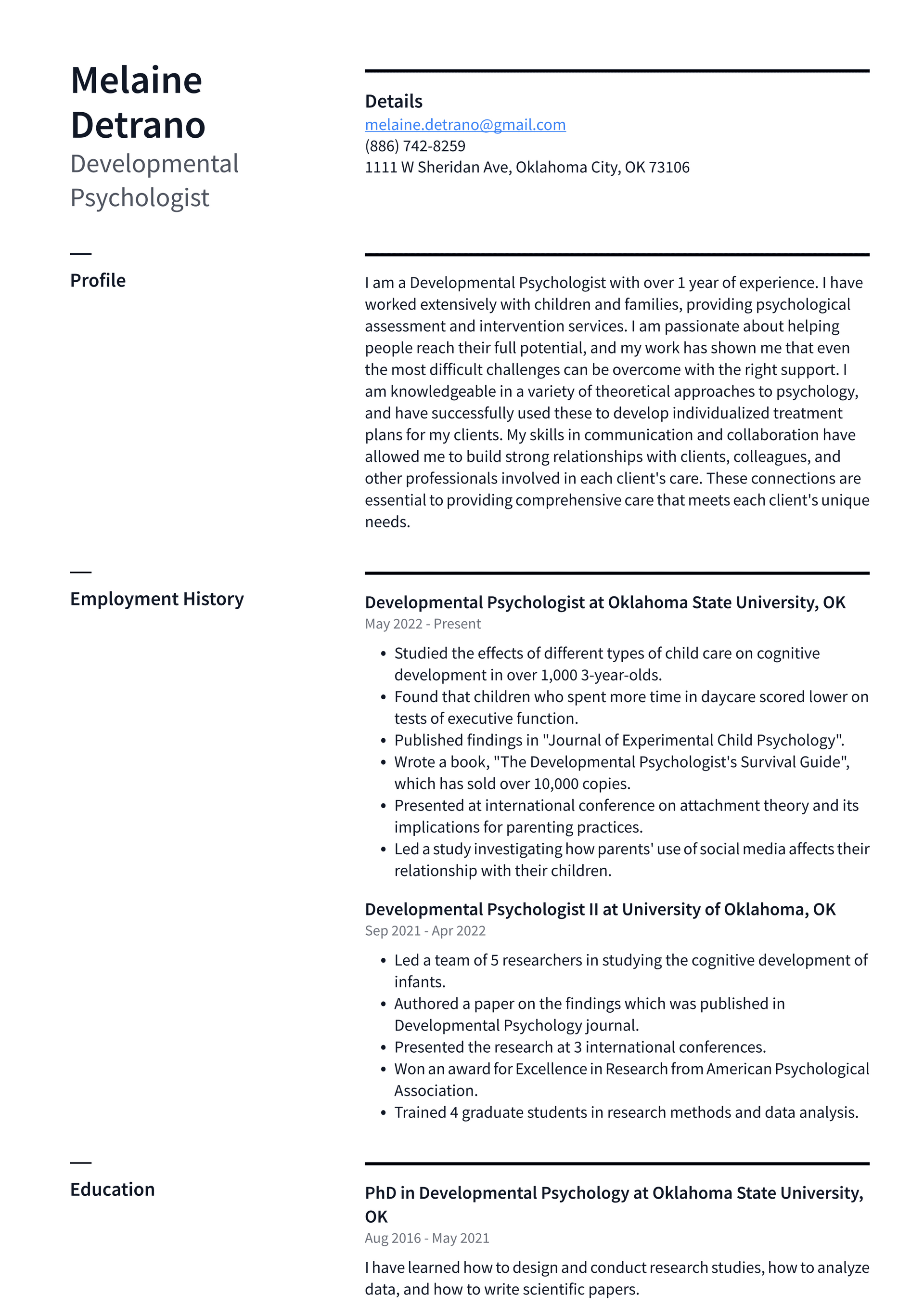 Child Psychologist Resume Example and Writing Guide - ResumeLawyer