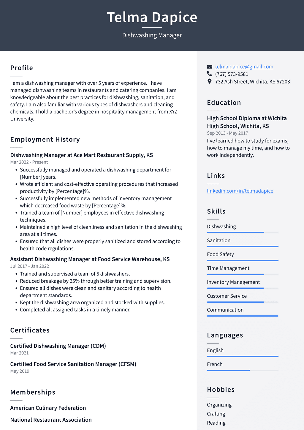 Dishwasher Resume Example and Writing Guide ResumeLawyer