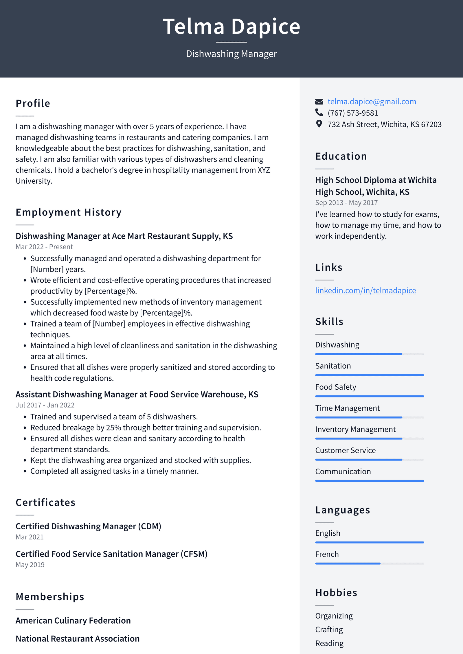 Dishwasher Resume Example and Writing Guide - ResumeLawyer