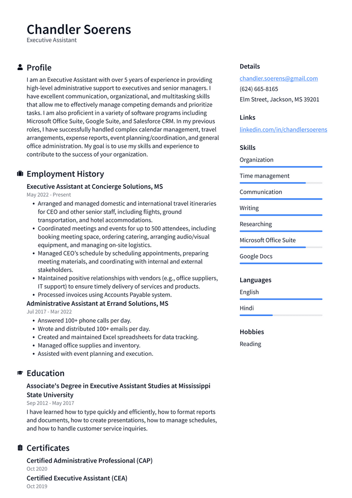 Executive Assistant Resume Example