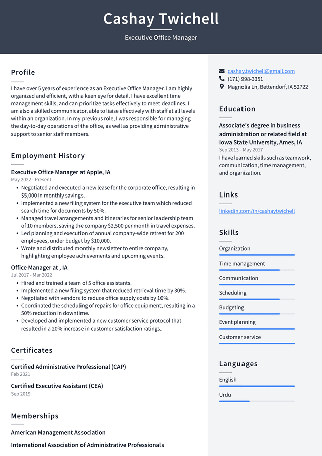 Office Manager Resume Example and Writing Guide - ResumeLawyer