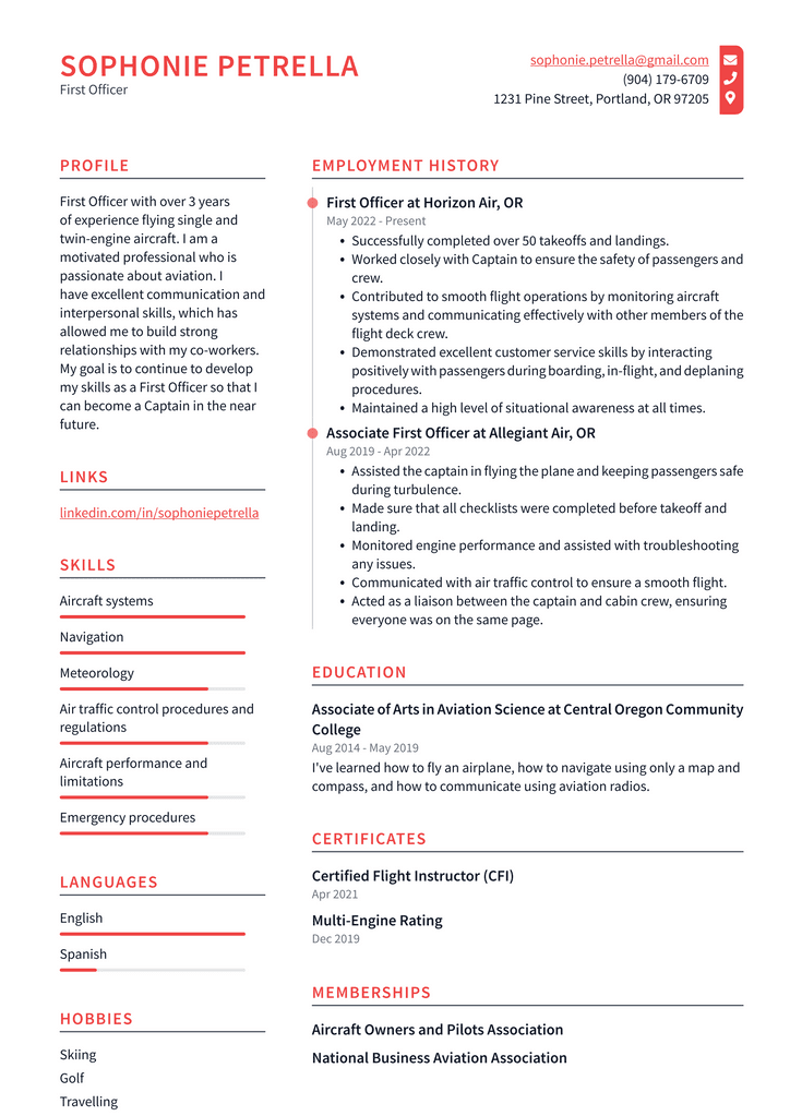 First Officer Resume Example