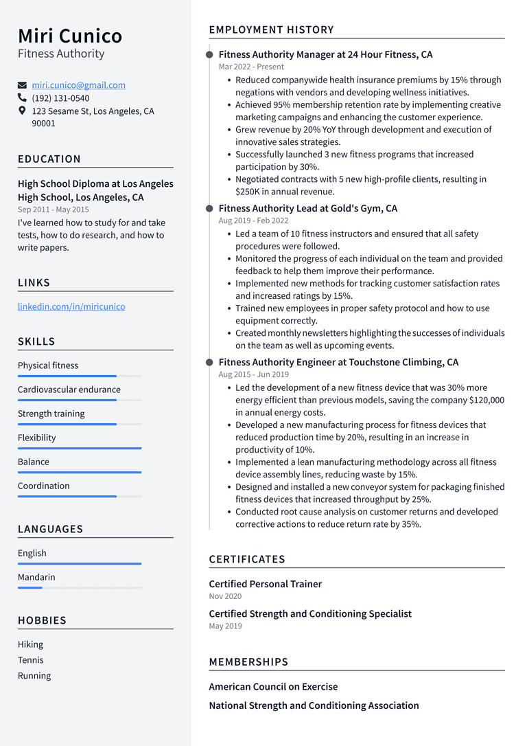 Fitness Instructor Resume Example - Fitness Authority Resume Example JZnCX 768w