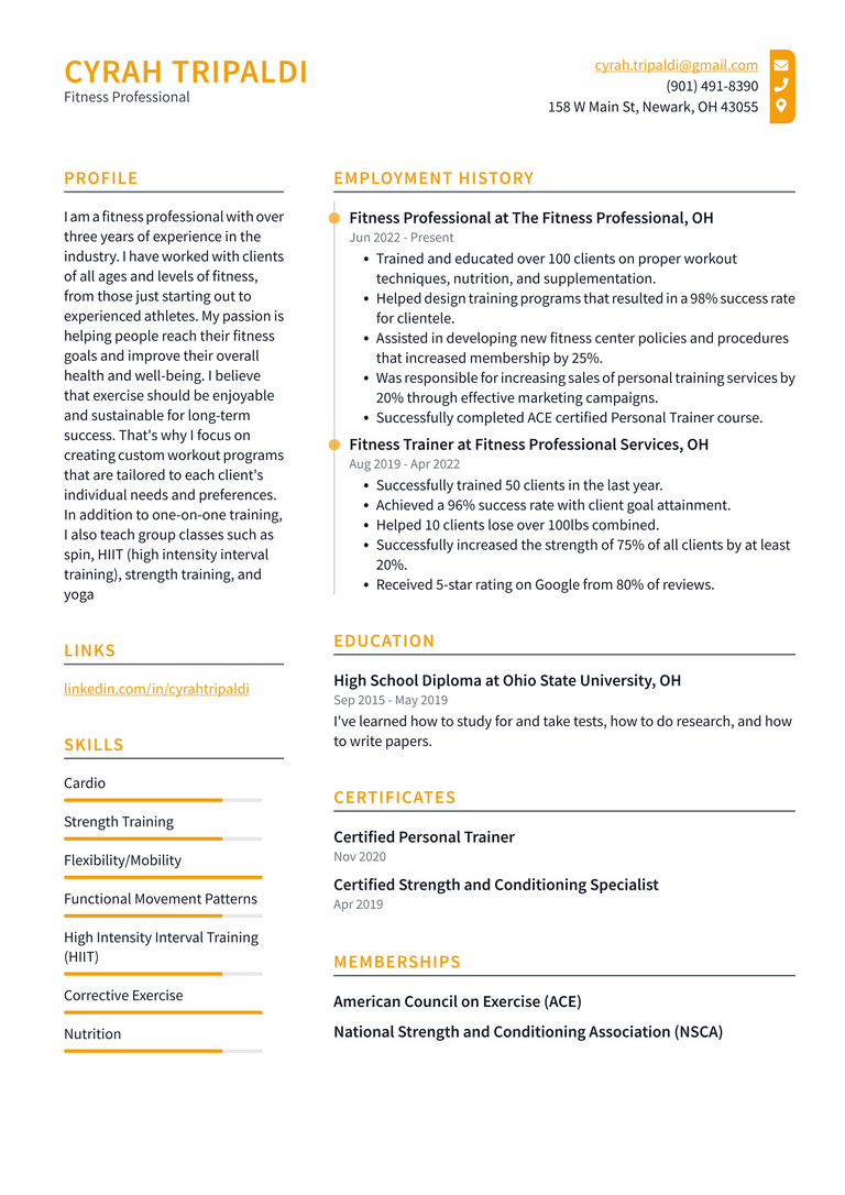 Fitness Instructor Resume Example - Fitness Professional Resume Example OBzNL 768w 