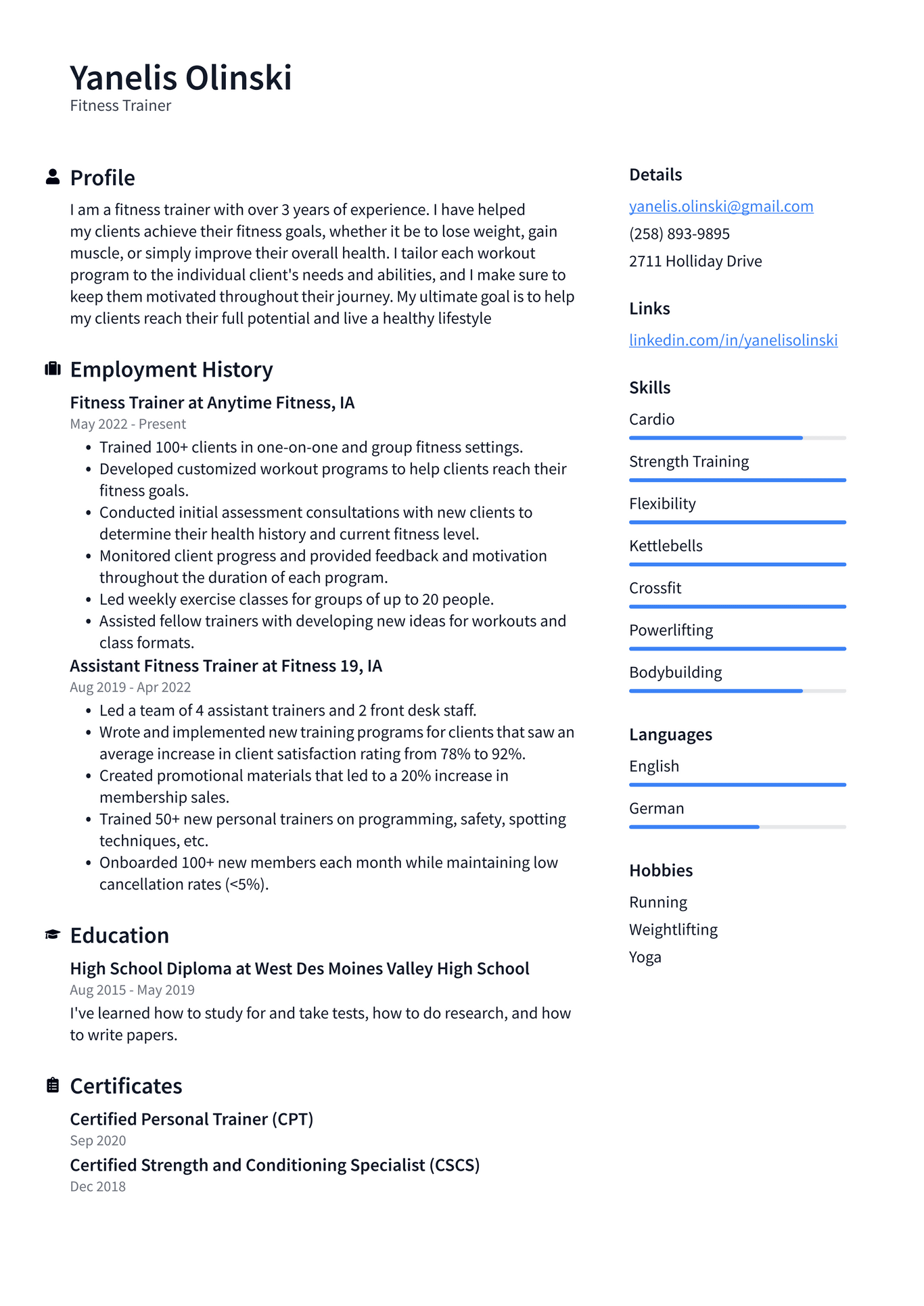 Fitness Instructor Resume Example - Fitness Trainer Resume Example TrcIZ 1366w