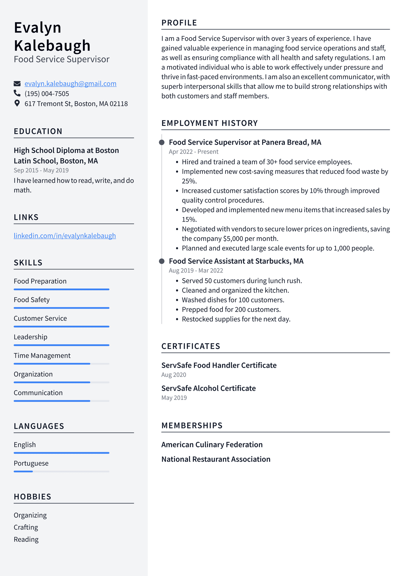 Food Services Manager Resume Example and Writing Guide