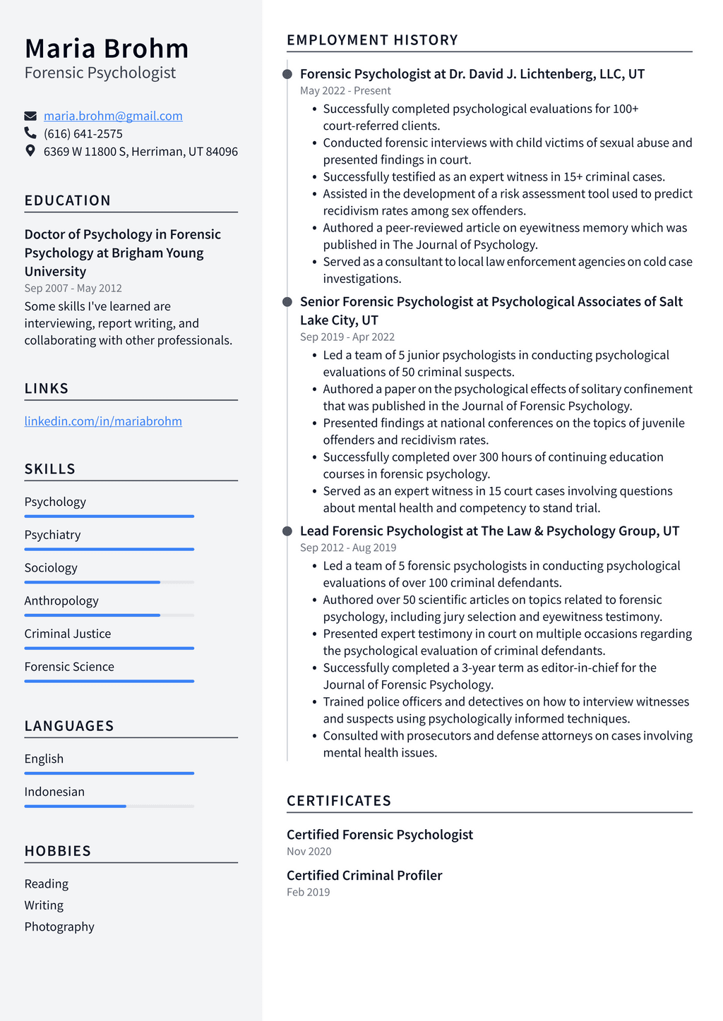 Child Psychologist Resume Example - Forensic Psychologist Resume Example Muj9A 1024w