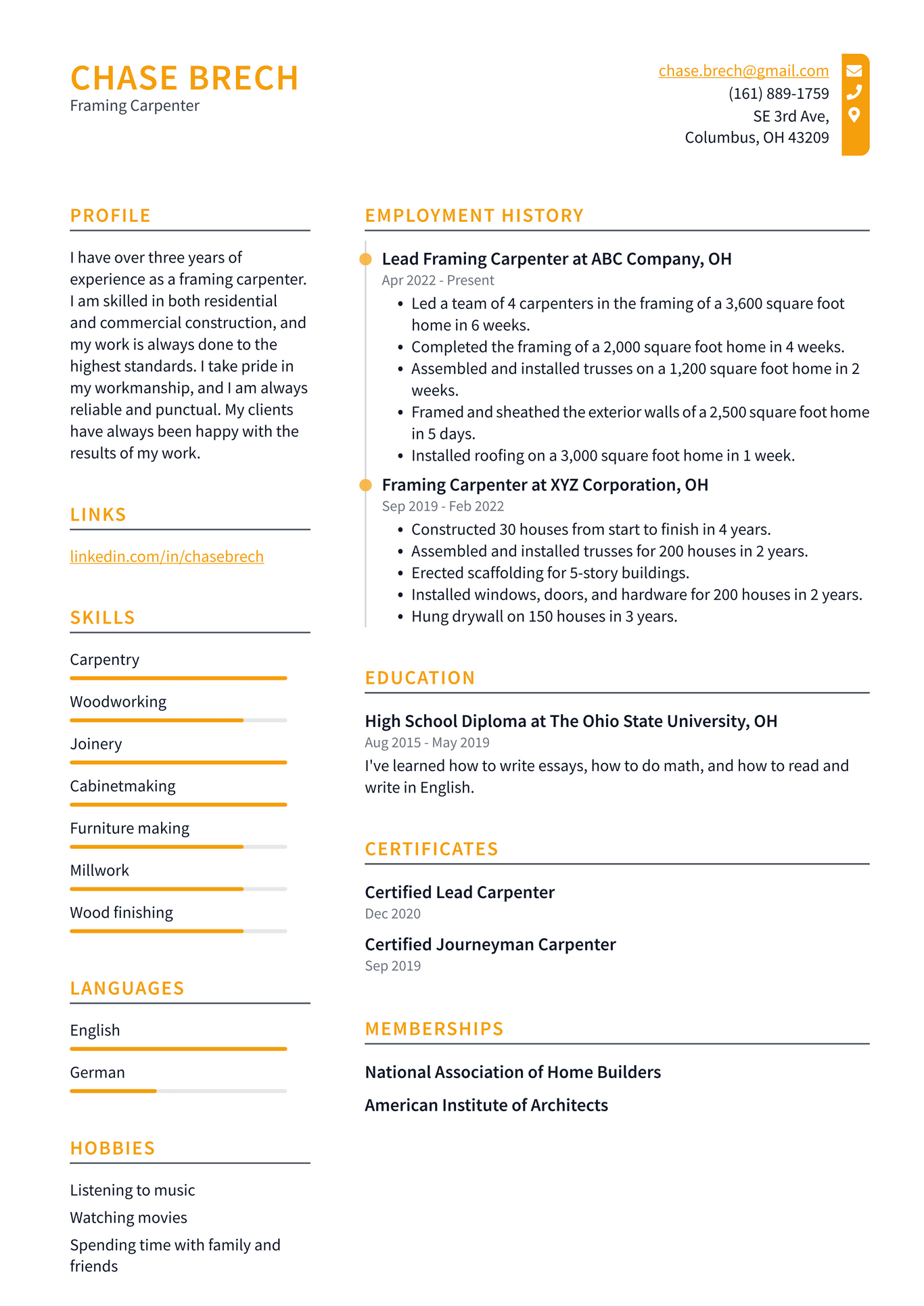 Carpenter Resume Example and Writing Guide - ResumeLawyer